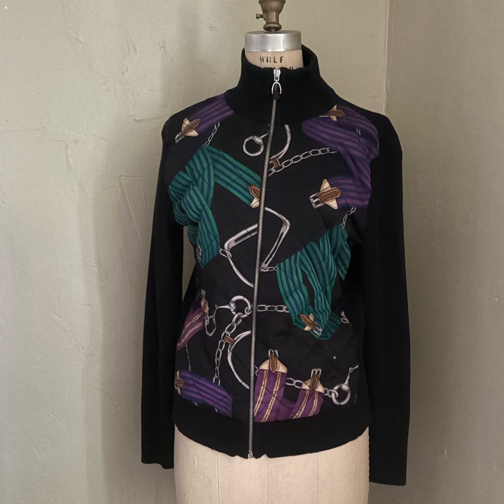 LAUREN RL Stylish Black Jacket with Green and Purple Accents - Picture 10 of 12